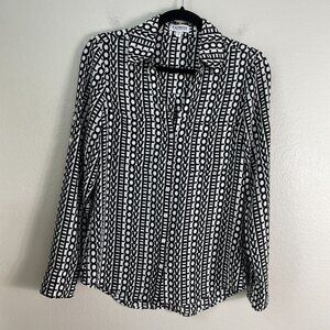 Express Portofino‎ Shirt Womens Small Button Up Blouse Black White Love Print